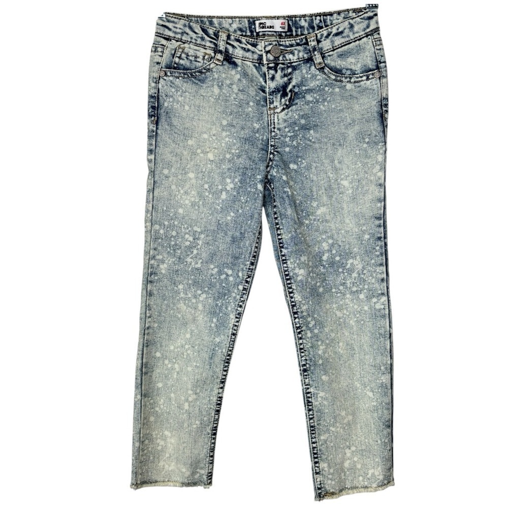 Epic Threads Girls Blue Splatter Acid Wash Denim Skinny Jeans 6X w Raw Hems NWOT